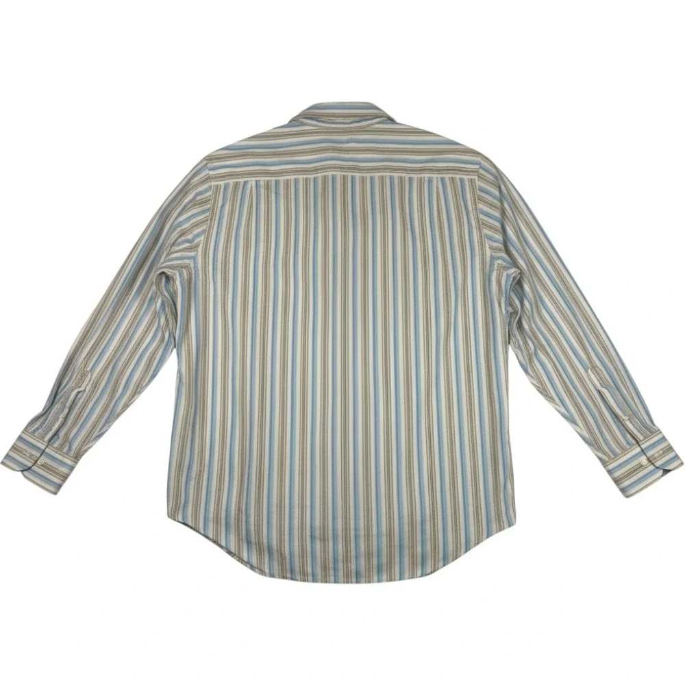 Banana Republic Mens XL Blue Tan Striped Long Sleeve Button Down Shirt Vintage
